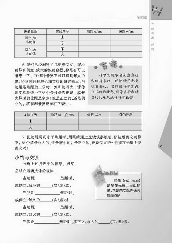 三、探究凸透镜成像的规律(第93页)
