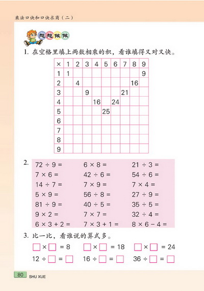 八 乘法口诀和口诀求商（二）(第80页)