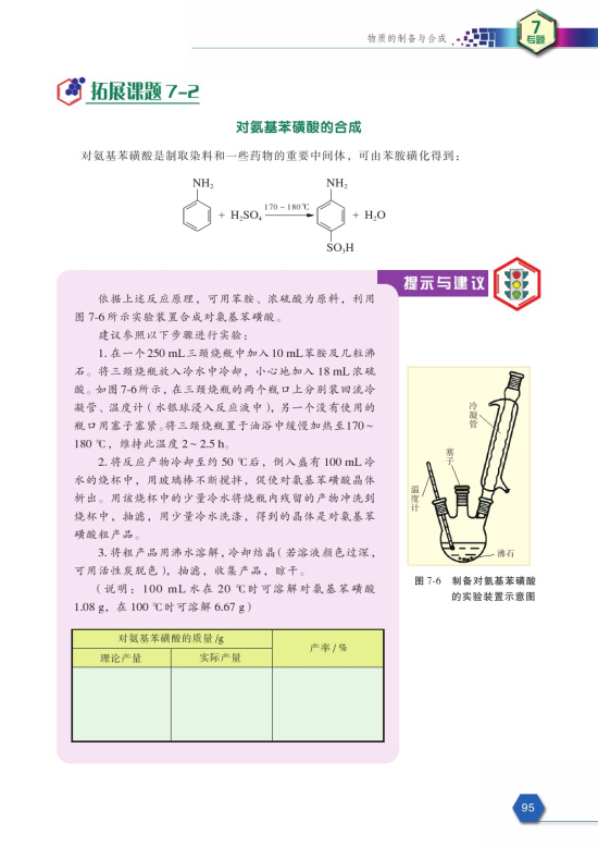 拓展课题7-2 对氨基苯磺酸的合成(第95页)