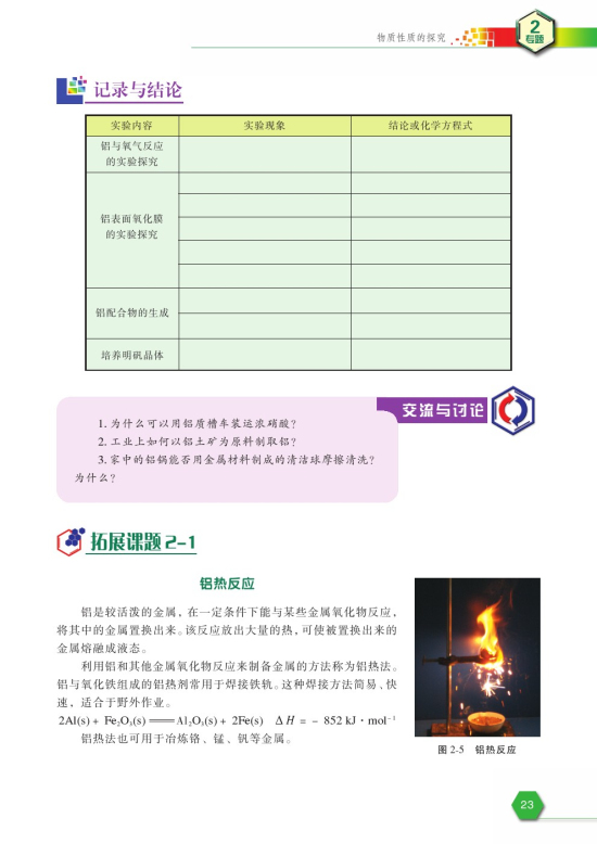 拓展课题2-1 铝热反应(第23页)
