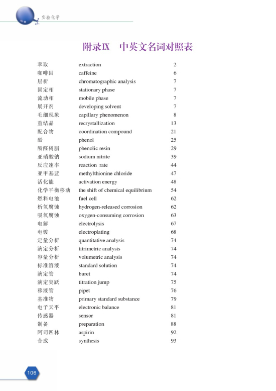 附录Ⅹ 中英文名词对照表(第106页)