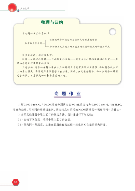 拓展课题6-2 水果中维生素C含量的测定(第86页)