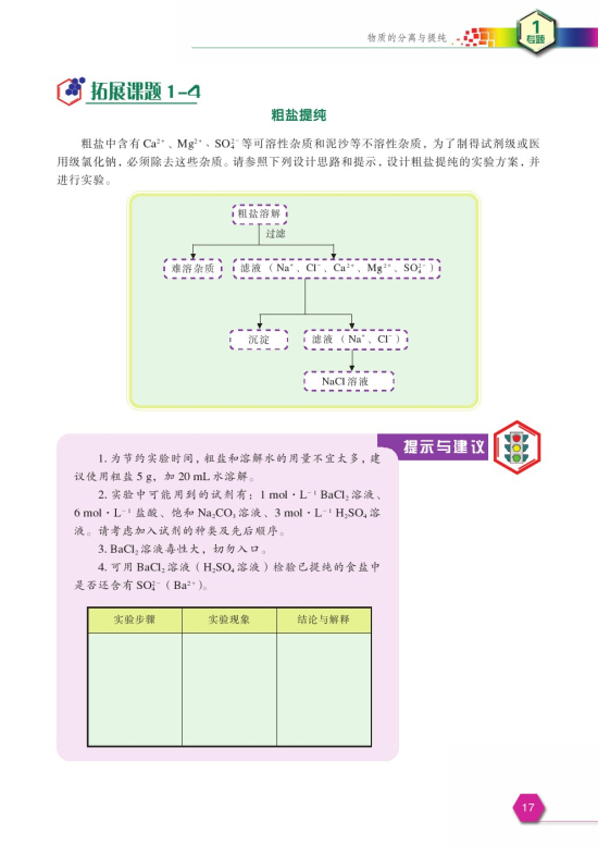 拓展课题1-4 粗盐提纯(第17页)