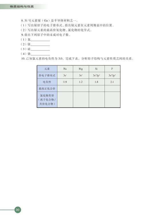 第二单元 元素性质的递变规律(第30页)