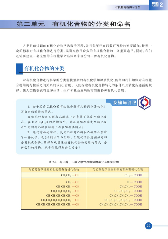 第二单元 有机化合物的分类和命名(第29页)