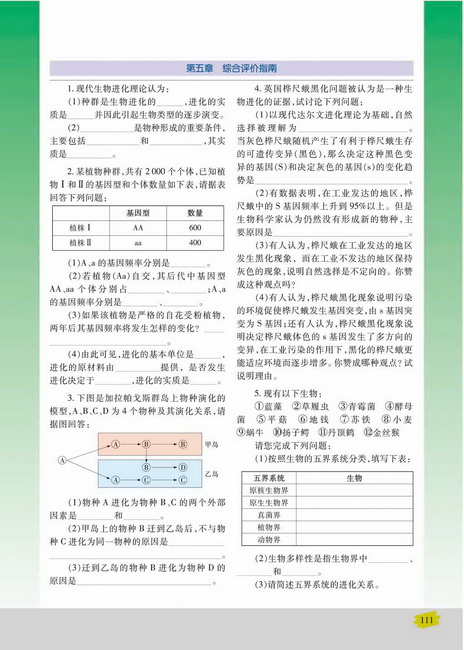 生物进化的基本历程生物进化与生物多样性的形成(第111页)