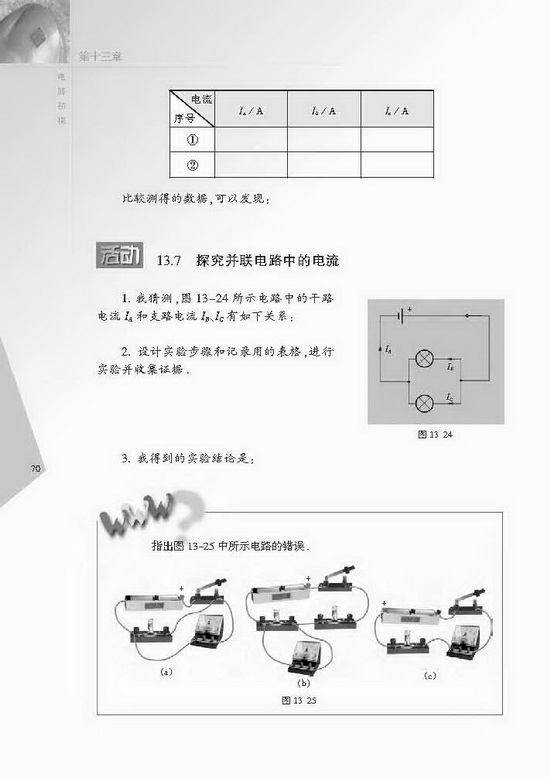 三、电流和电流表的使用(第70页)