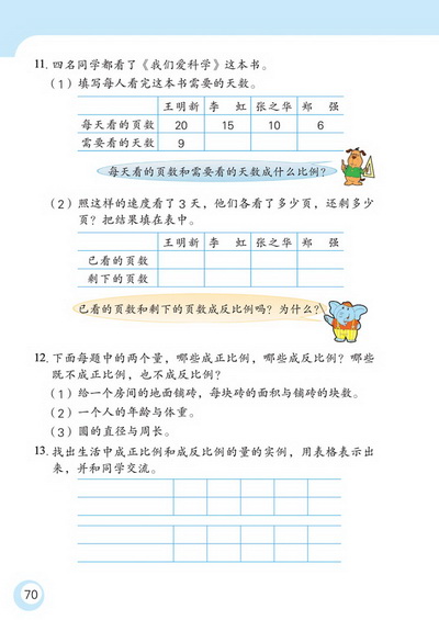 5 正比例和反比例(第70页)