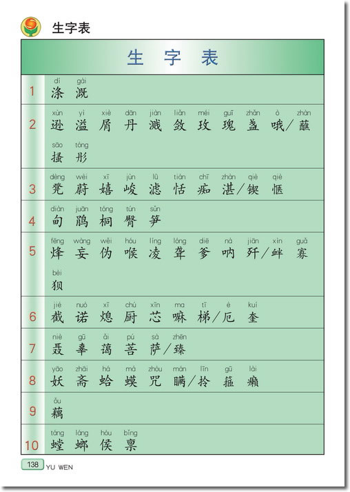 生字表(第138页)