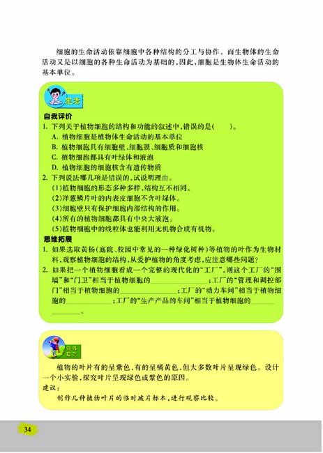 第一节 植物细胞的结构和功能(第34页)