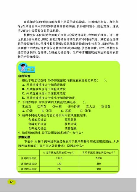 第三节 植物生长需要水和无机盐(第66页)