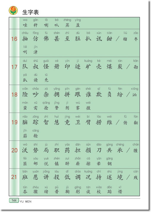 生字表(第144页)