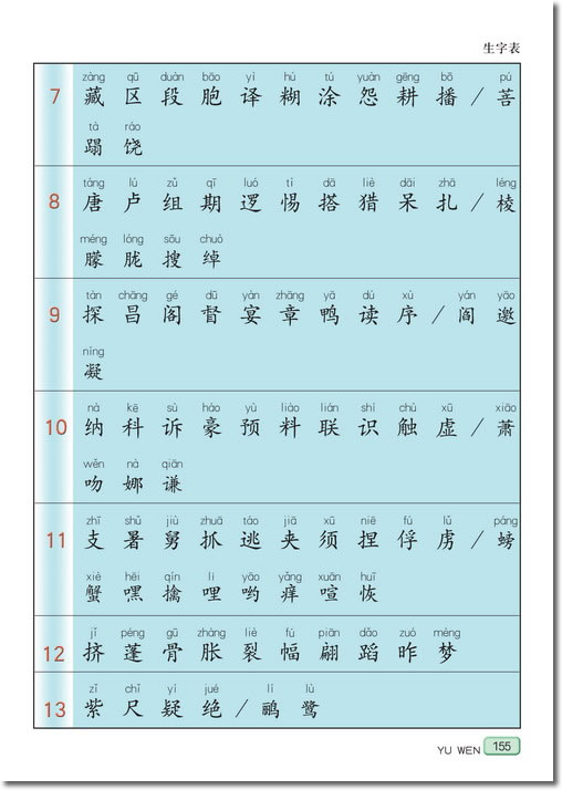 生字表(第155页)