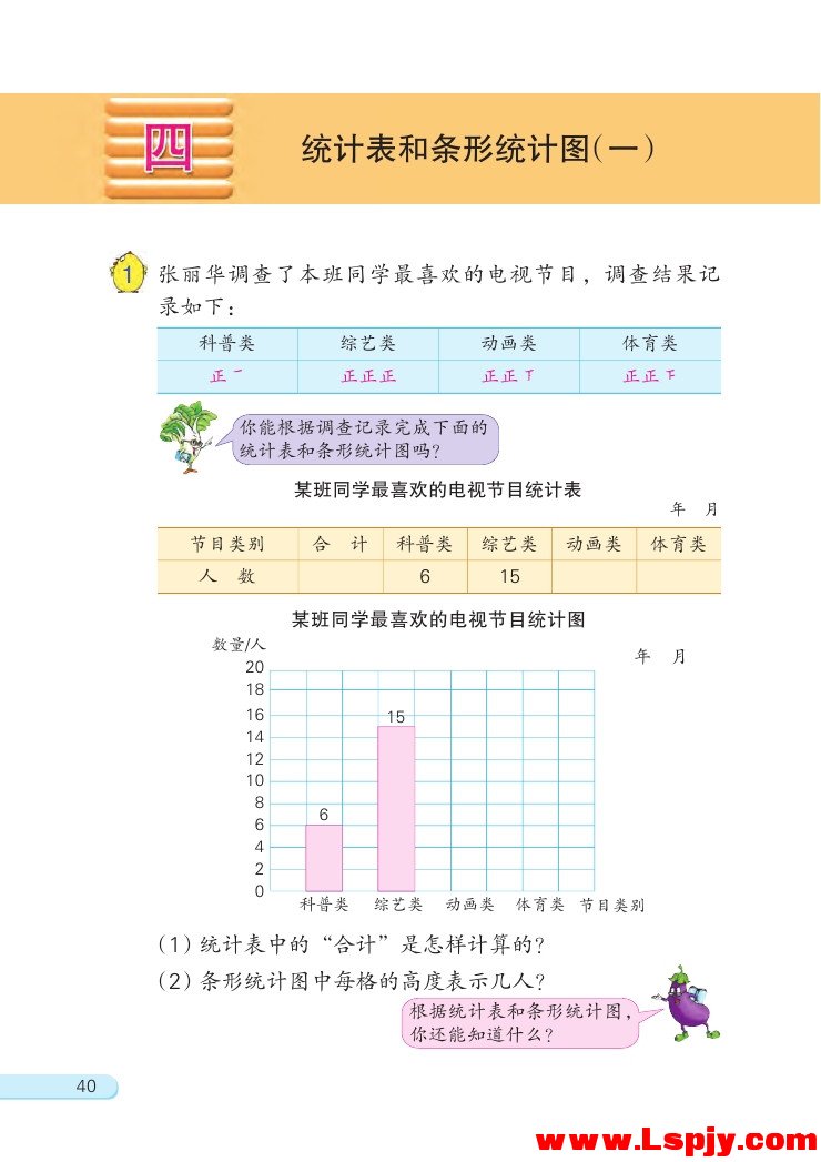四 统计表和条形统计图（一）(第40页)