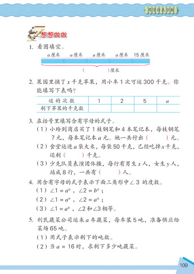 13 用字母表示数(第109页)